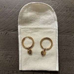 Gold Plated Dangle Heart Huggie 12mm Hoop Earrings